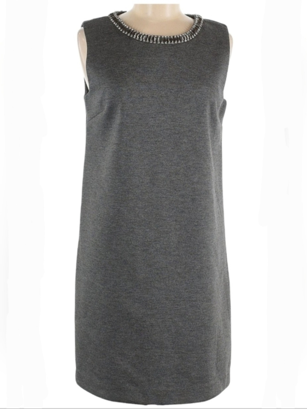 CYNTHIA ROWLEY Mod/Retro Inspired Heather Gray Jeweled Neck Shift Dress Sz 8 EUC